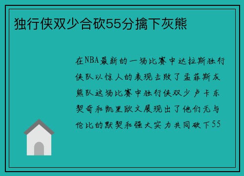 独行侠双少合砍55分擒下灰熊